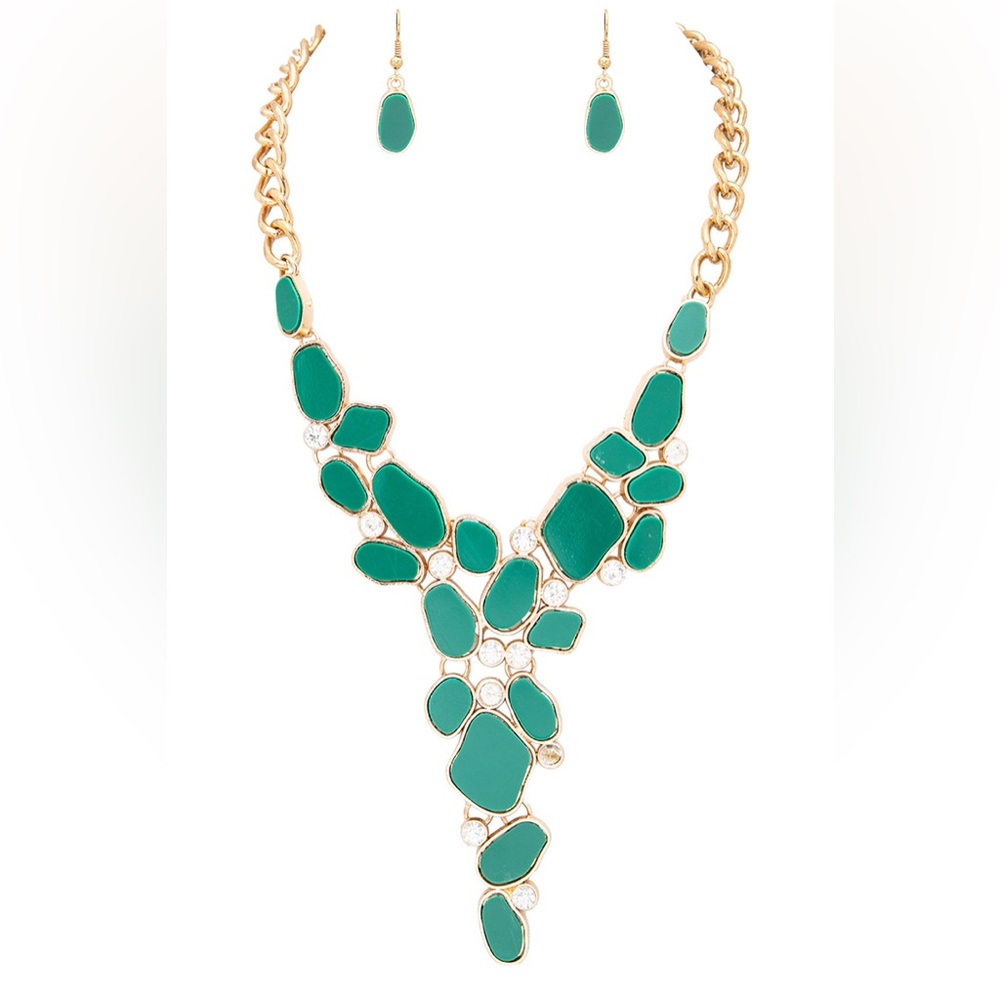 Long Y Gold & Rhinestone Statement Necklace - Picture 1 of 8